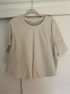 Good American Leather Short Sleeve Top in Beige
